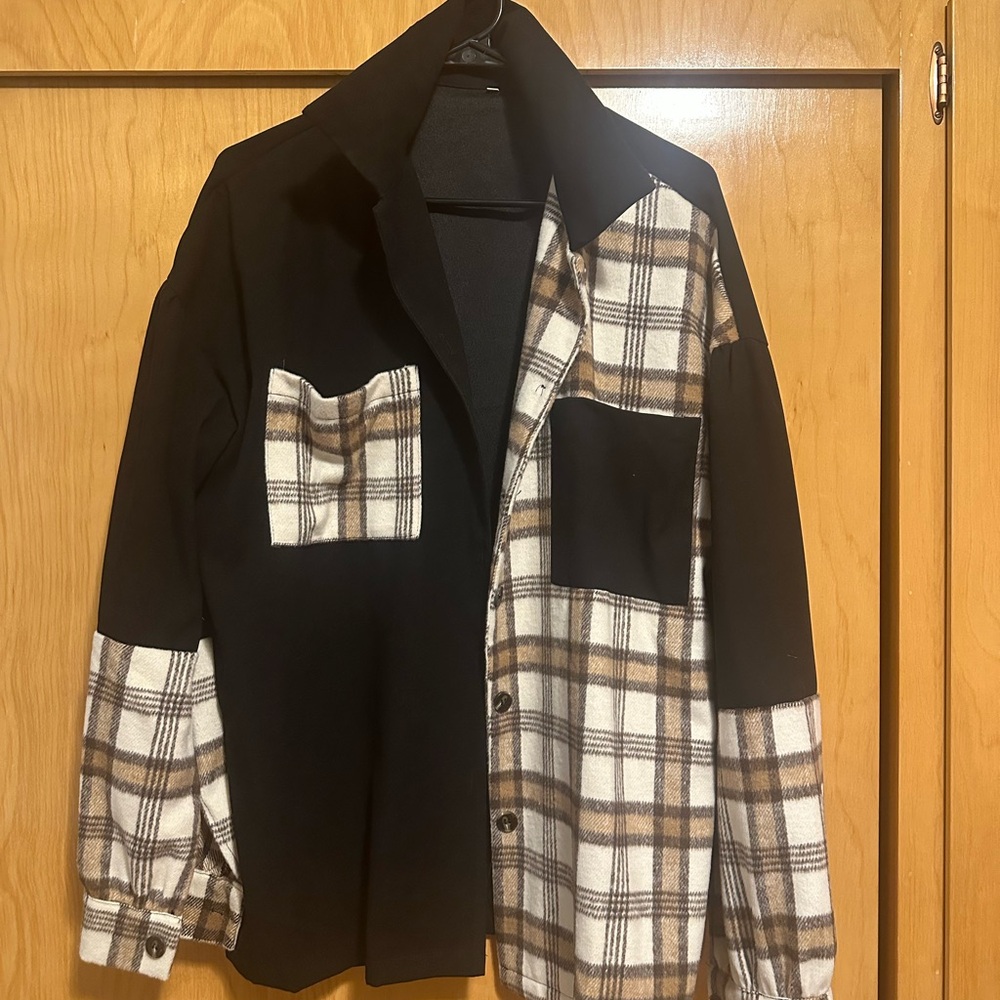 Plaid and Black Button-Up Shirt